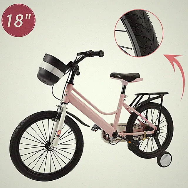 18" Kids Bike for Boys and Girls with auxiliary wheels & Rack Pink