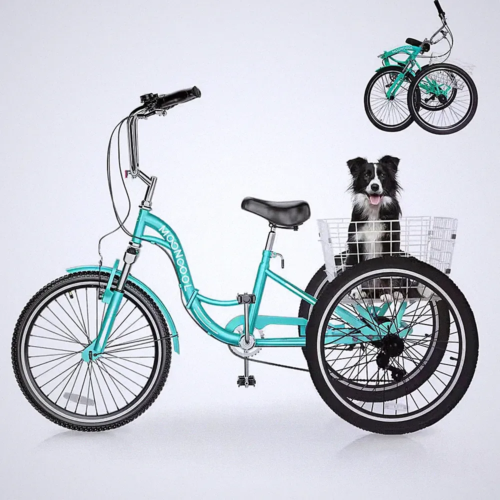 26 In. Folding Tricycles,7-Speed Folding Adult Trikes, 3 Wheel Bikes, Foldable T