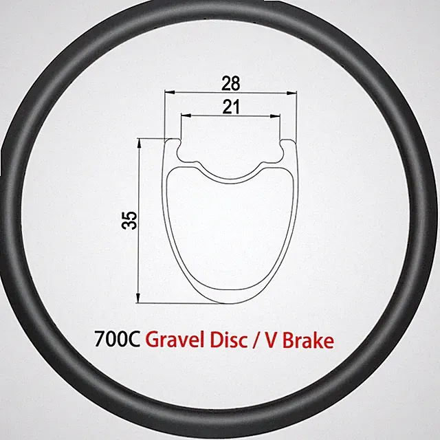 700C Carbon Gravel Bike Clincher Tubeless Rim Disc / V Brake 16-36 Holes Ring