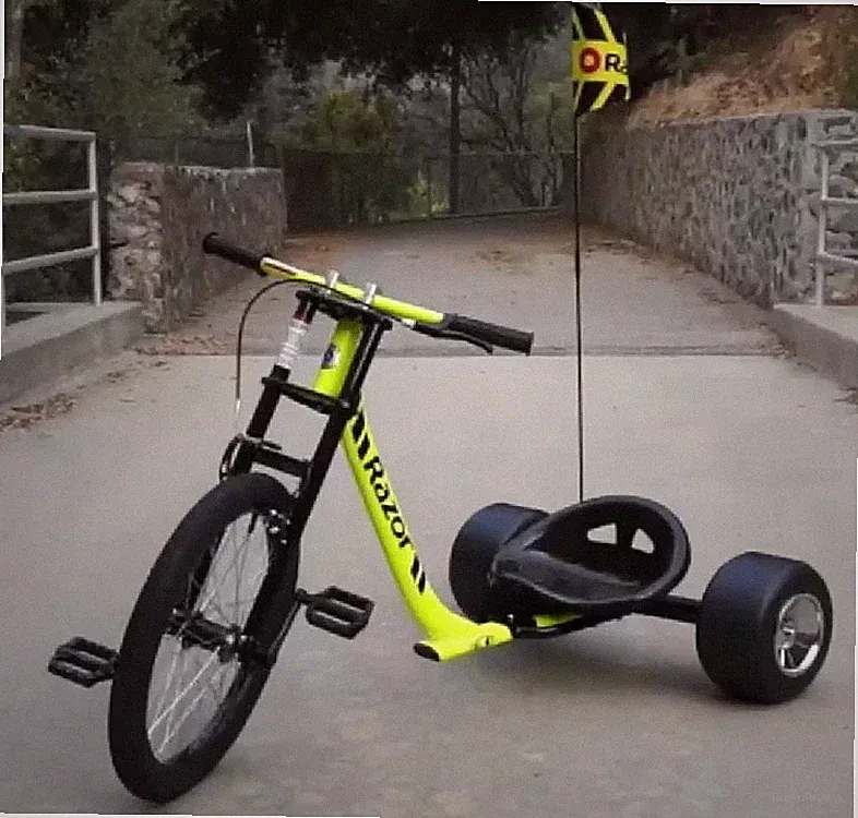 Adult Big Wheel Tricycle Drift Bike Razor 3 Wheel Trike Full Size Frame Yellow