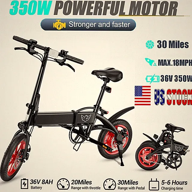 Foldable Electric Bike 350W 18MPH Electric Bicycle E-bike For Urban Commuter US