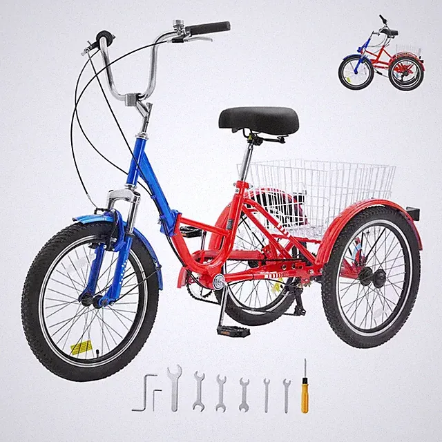 Folding Adult Tricycle, 20 In. 7-Speed Adult Folding Trikes, Carbon Steel 3 Whee