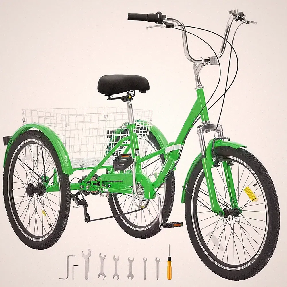 Folding Adult Tricycle, Carbon Steel 3 Wheel Cruiser Bike with Adjustable Seat