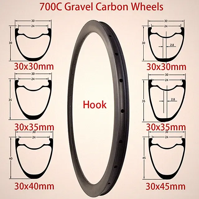 Gravel Bike Carbon Rims 30mm Width 30 35 40 45mm Deep V Brake or Disc Brake 700C