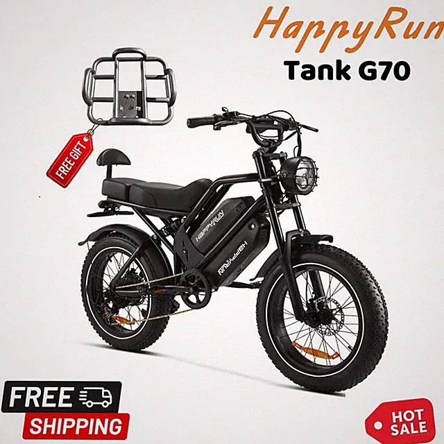 HAPPYRUN Cargo Electric Bike 48V 20Ah+18Ah Fat Tire 2 Seater E Bikes 2000W Peak
