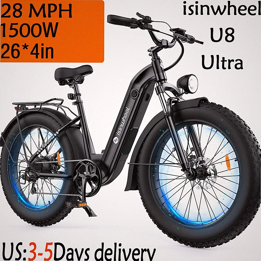 isinwheel U8 Ultra 28MPH 26*4.0in E-Mountain Bike 7-Speed Off-road 1500W Adults